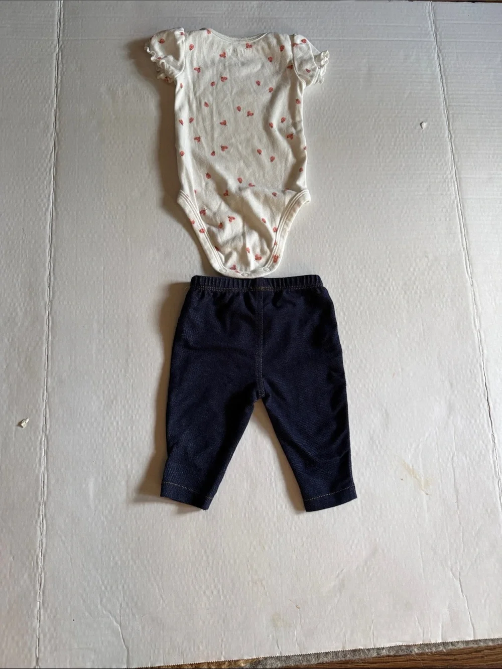 Carter's White Onesie with Ladybugs & Navy Knit Jeans